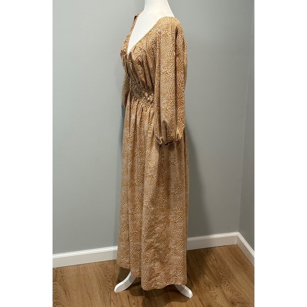 Madewell Vneck Balloon Sleeve Smocked Waist Maxi Dress Dotted Brown White Size 6 - Picture 9 of 12